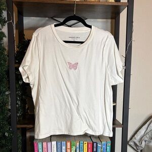 XL Aeropostle- White Butterfly Embroidered T-Shirt